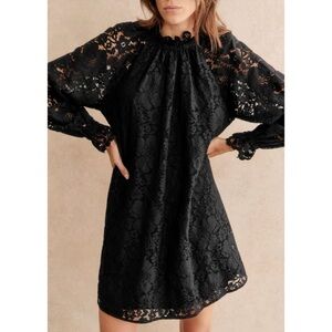 NWOT Sezane Mini Long-Sleeve Black Jeannie Lace Dress